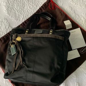 Coach Large tall Stain Black tote bag with suede tassel Front & back compartment